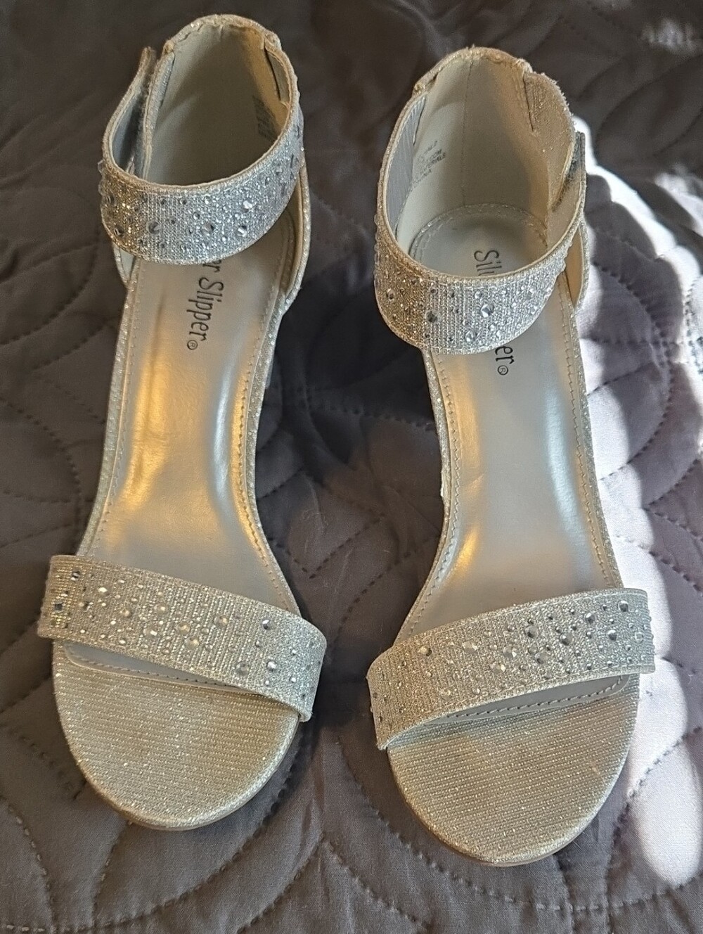 Girls' Silver Glitter Ankle-Strap Dress Sandals